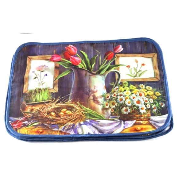 Placemats Set Of 4 Flowers Bird Nest Farmhouse Cottage Shabby Chic Country 13x19 - Picture 2 of 4